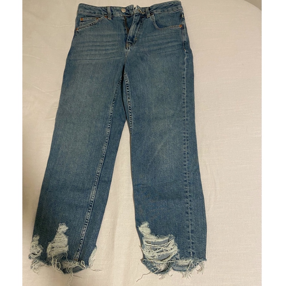 Topshop distressed high rise straight jeans